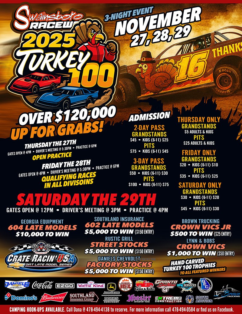 Swainsboro Raceway Turkey 100 flyer
